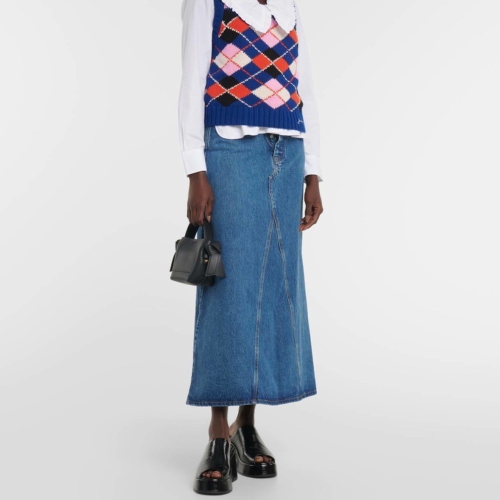 NWT GANNI High Waisted Exposed Fly Denim Maxi Skirt - Size 10/12